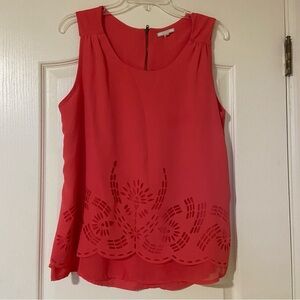 Pleione Coral Sleeveless Blouse with Cut-Out Design